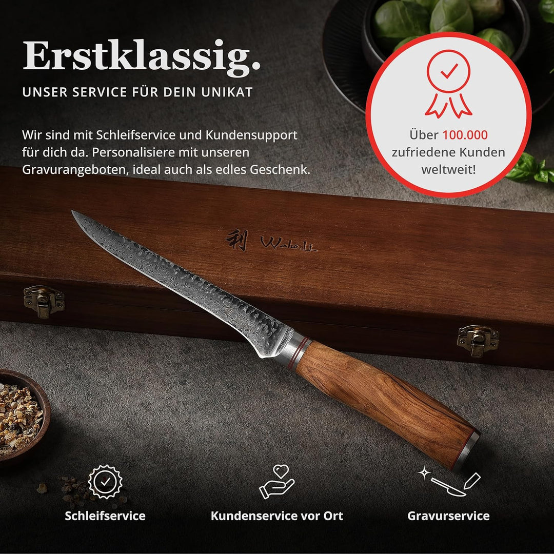 Wakoli Olive HS Damastmesser Ausbeimesser & Filetiermesser I 16 cm Klinge gefertigt aus 67 Lagen edl