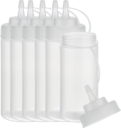 APS Quetschflasche, 6er Set Ø 7 cm, H: 20 cm, 490 ml Polyethylen, transparent mit Schraubdeckel mit