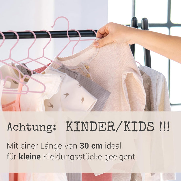 ROW&LINE® – Kinder Kleiderbügel (30 cm) – 20 Stück (Pastell rosa) – platzsparende Kinderbügel – bela