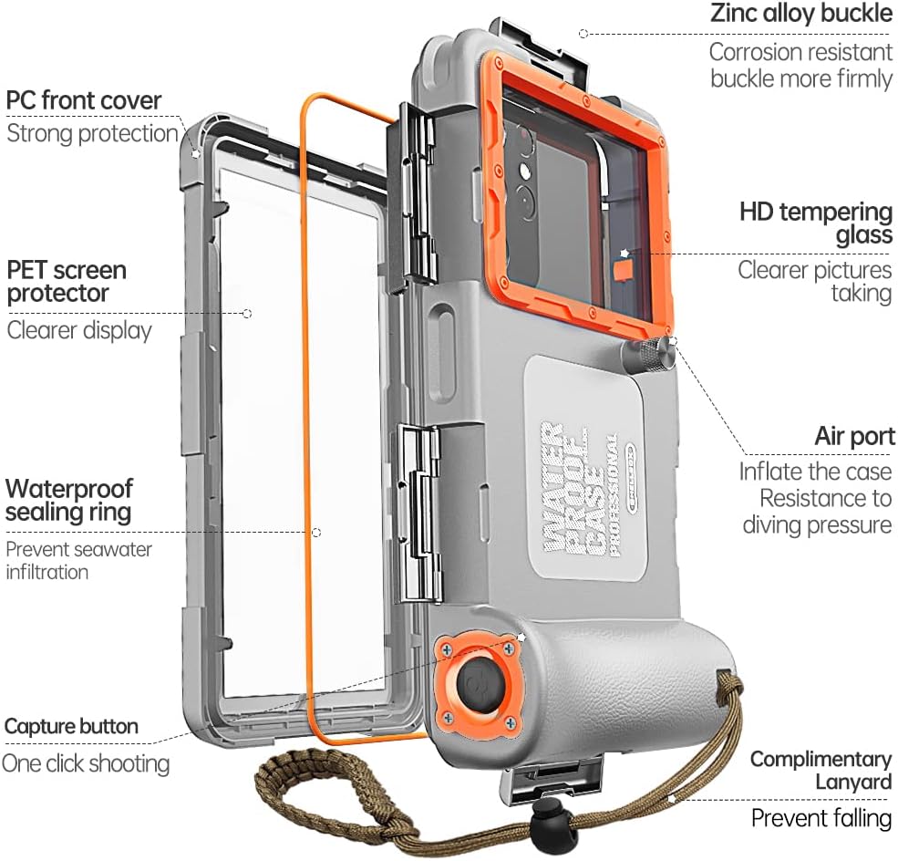 Unterwasser-Tauchgehäuse für iPhone, Samsung Galaxy, Huawei Xiaomi Redmi Smartphones, Professionelle
