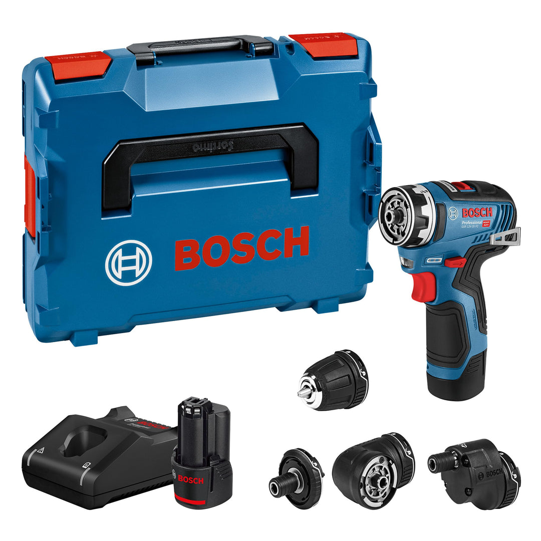 Bosch Professional 12V System Akku-Bohrschrauber GSR 12V-35 FC (inkl. 4 FlexiClick Aufsätze, 2x3.0 A
