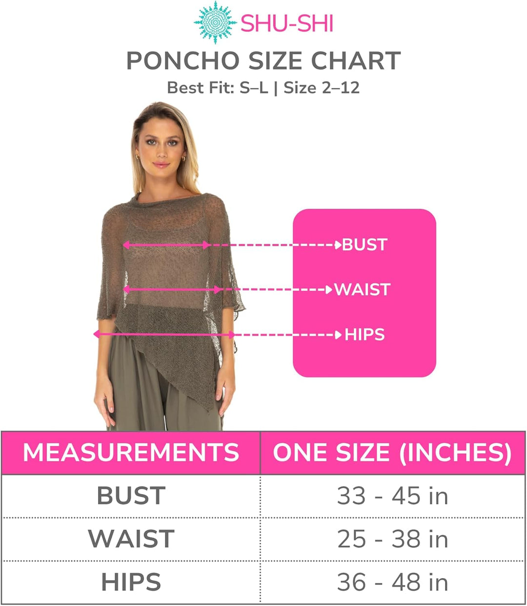 SHU-SHI - Damen Poncho-Top - transparent - leichtes Strickmaterial Olivgrün, Olivgrün