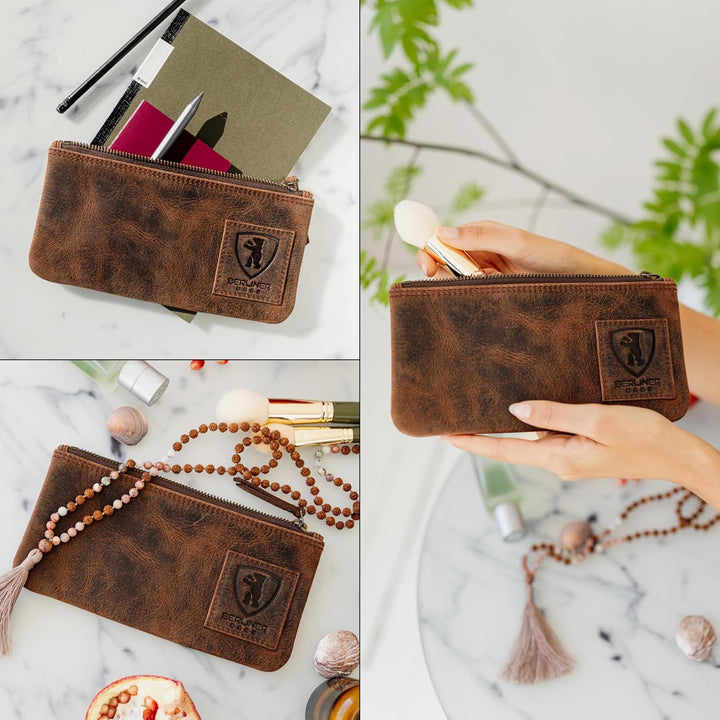 Berliner Bags Vintage Federmäppchen Etui aus Leder mit YKK Reissverschluss, Federmappe für Stifte -