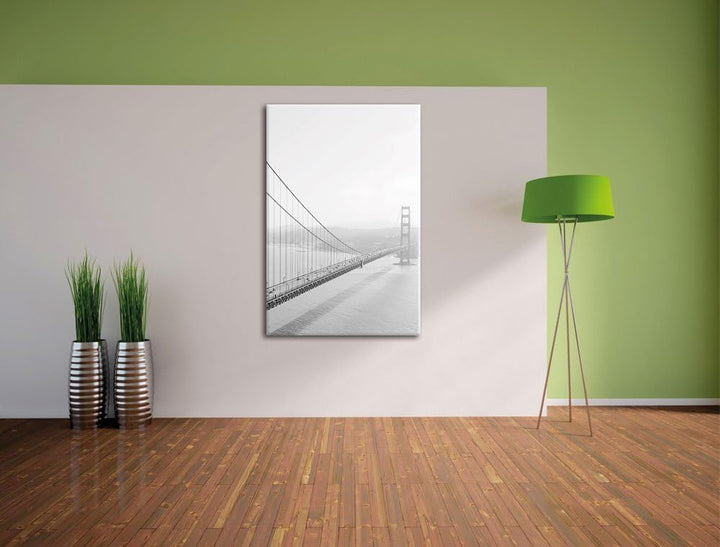 Pixxprint Golden Gate Bridge San Francisco Black and White, Format: 100x70 auf Leinwand, XXL riesige