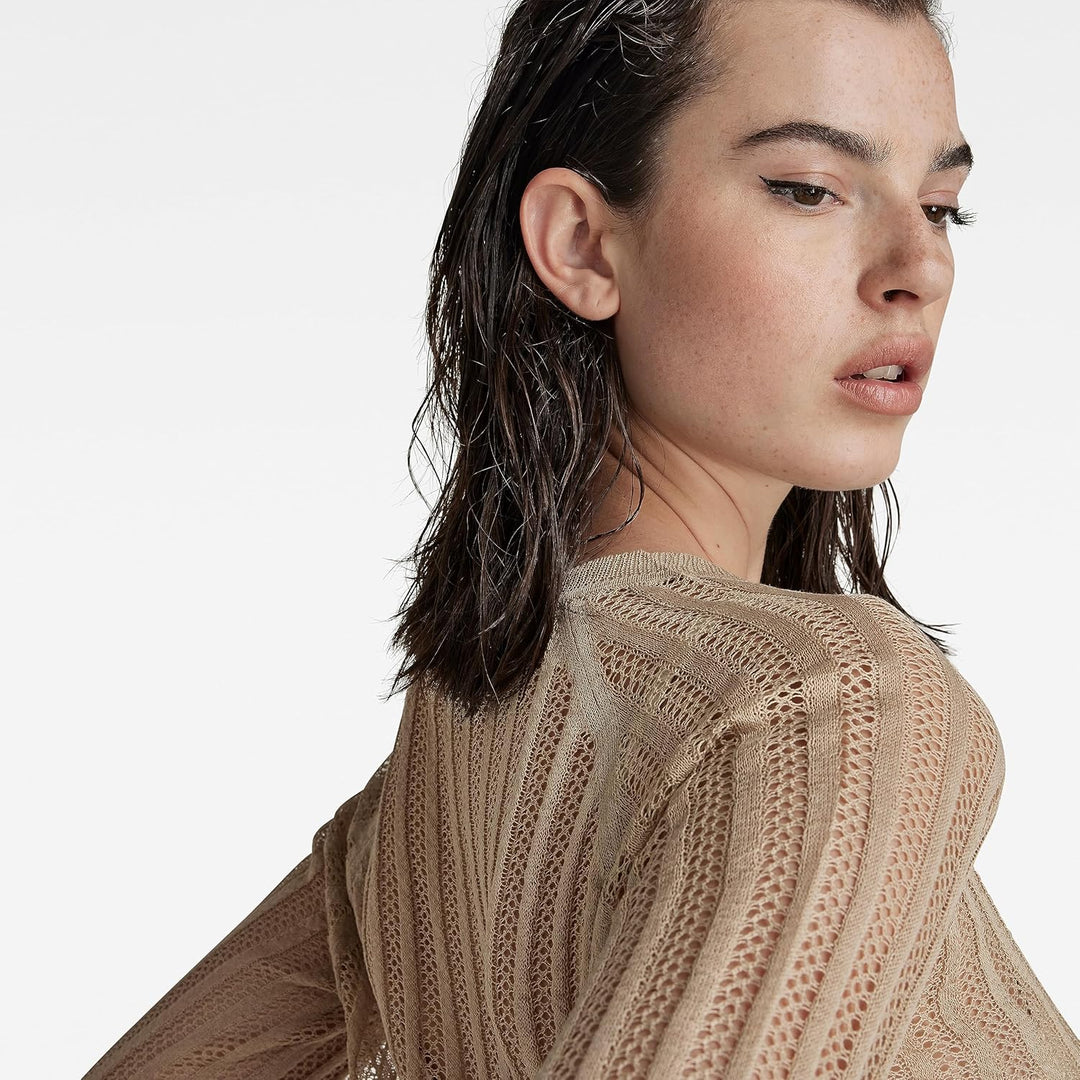 G-STAR RAW Damen Pointelle Knitted Top Knits XS Beige (Westpoint Khaki D21656-d140-c531), XS Beige (