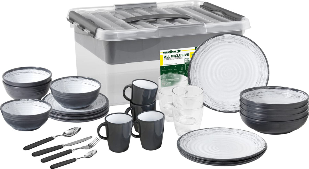 Brunner 0830150N.C3S Set Teller, Becher, Schalen, Becher aus Melamin, bruchsicher, Stonetouch, 40 St