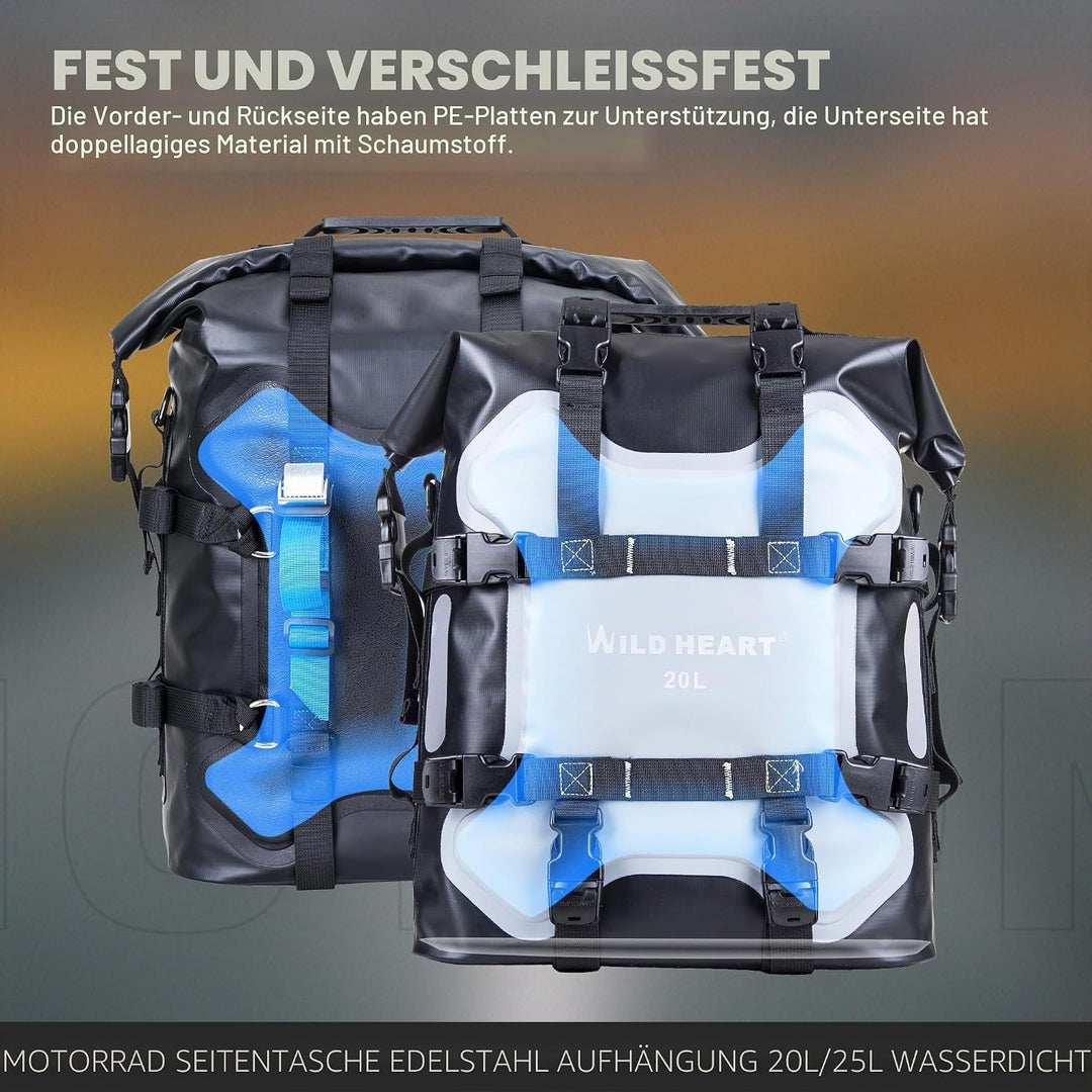 WILD HEART Motorrad Seitentasche Edelstahl Federung wasserdichte Tasche 20L/25L wasserdicht Pianner