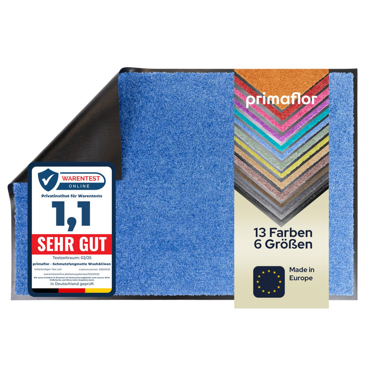 Primaflor Schmutzfangmatte CLEAN – Blau, 60x90 cm | Saugstarke, Schwer entflammbare Fussmatte | Ruts