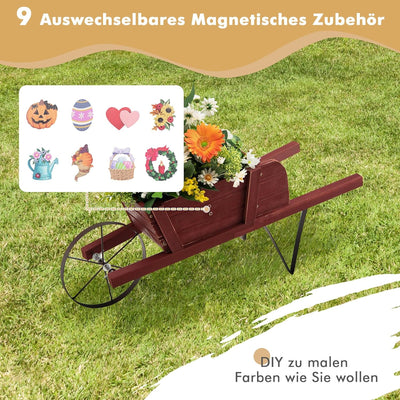 COSTWAY Blumenwagen, Pflanzwagen mit 9 magnetischen Zubehörteilen & 1 Eisenrad & 2 Griffen, Blumenka