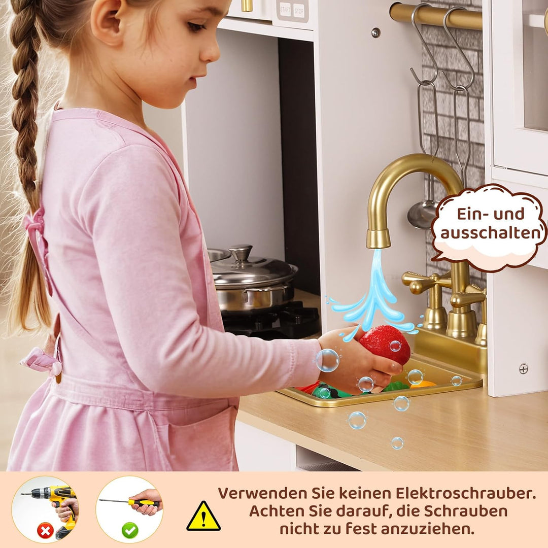 MAMIZO Kinderküche Holz, Spielküche mit Licht und Sound, Puppenküche Holz für Kinder, 90x30x90 cm ki