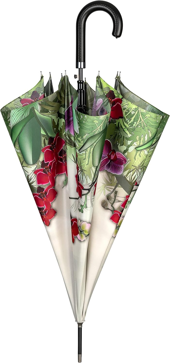 VON LILIENFELD Regenschirm Orchideen Blumen Auf-Automatik Stockschirm Leicht Stabil Blumen