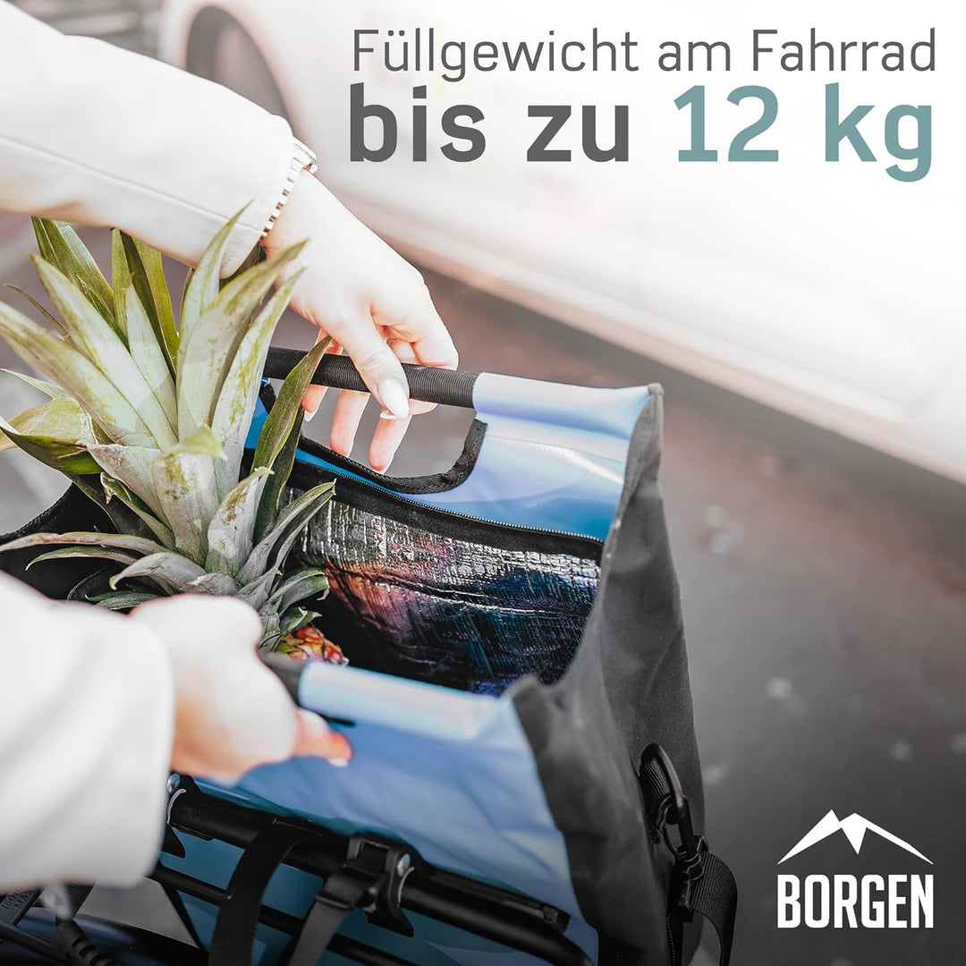 Borgen Fahrrad Einkaufstasche für Gepäckträger mit herausnehmbaren Kühleinsatz - Verwendbar als Gepä