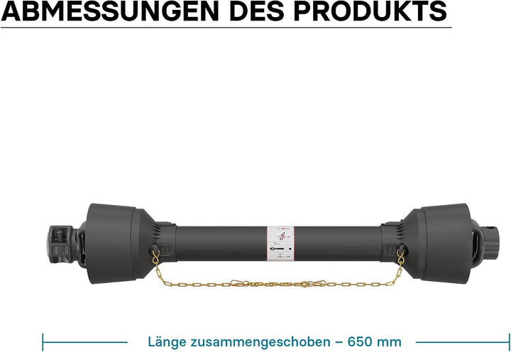 Wiltec Zapfwelle T4 Gelenkwelle 650-845mm 460Nm 540U/min, PTO-Shaft, 40kW (55PS), 2X 1 3/8" 6 Zähne