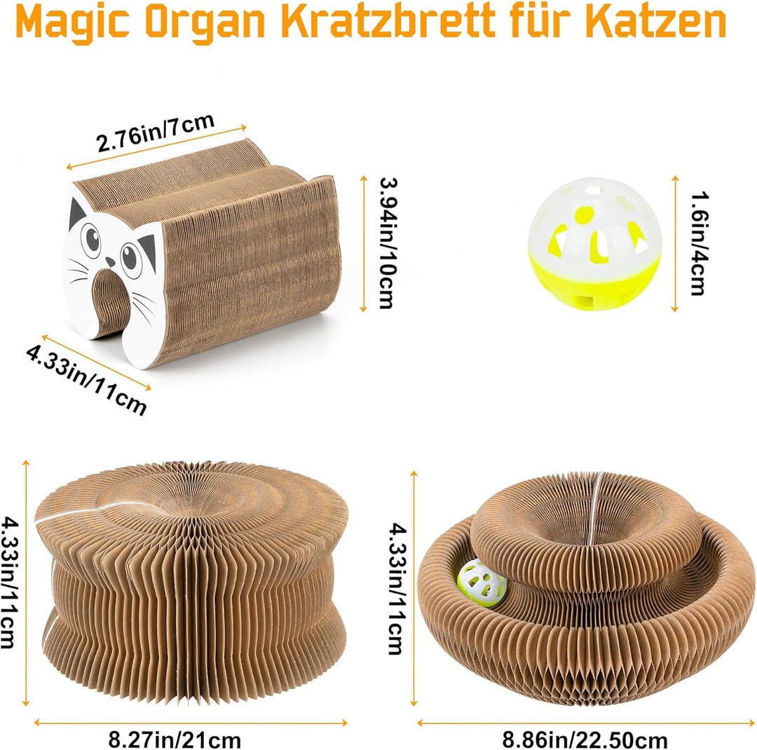 Kratzbrett Katze, 2-in-1 Cat Kratzbrett mit Glöckchen, Magische Orgel Cat Scratching Board, Zusammen