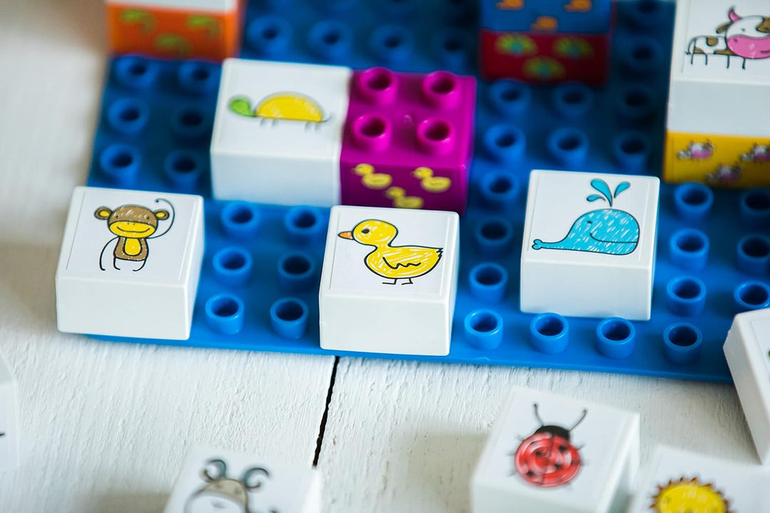 BIOBUDDI Bausteine zum Tiere Lernen, 27 Teile, 1 Platte, 100% kompatibel mit Lego & duplo, klimaneut