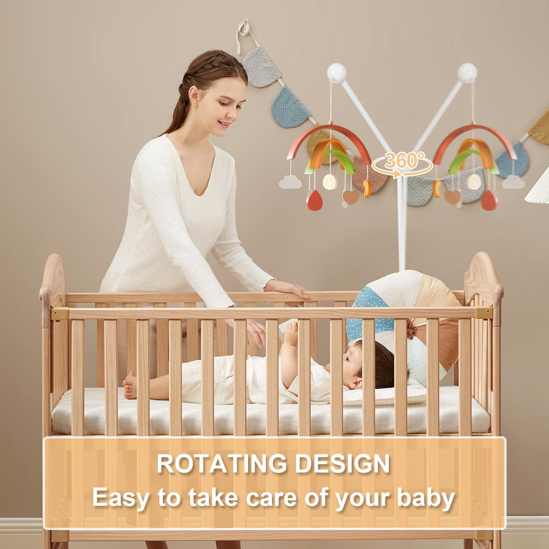Mobile Halterung Holz für Babybett, 360°Drehbar Baby Mobile Aufhänger, Mobile Halterung Weiss, Abneh