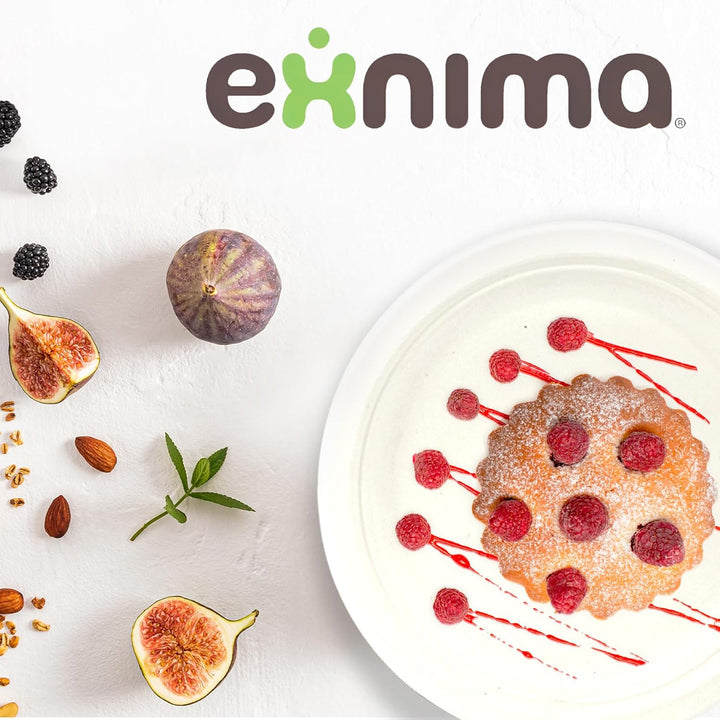 EXNIMA, Packung 50, 100 oder 200, biologisch abbaubare Einweg-Zuckerrohr-Einwegteller, rund, Einwegg