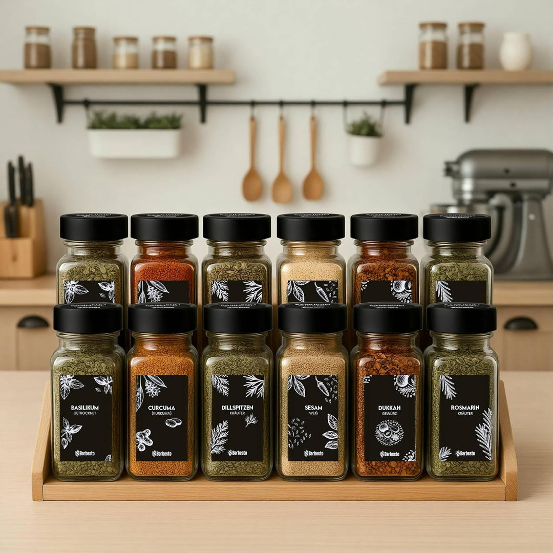 CLP Gewürzgläser eckig 24er Set (120ml), Gewürzstreuer klein mit Streueinsätzen und Etiketten, inkl.