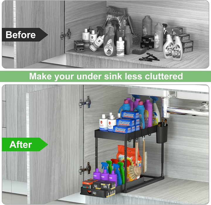 SKYSER Unter Waschbecken Regal Küche Organizer 2-stöckiger Schubladen-Organizer Anhebbares schrank o