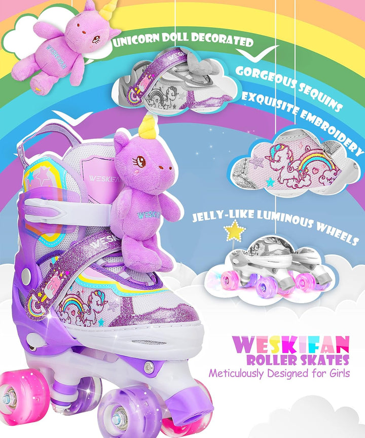 Kinder Einhorn-Puppe Rollschuhe für Mädchen 4 Grössen Verstellbar Mit Leuchtenden Rädern Quad Roller