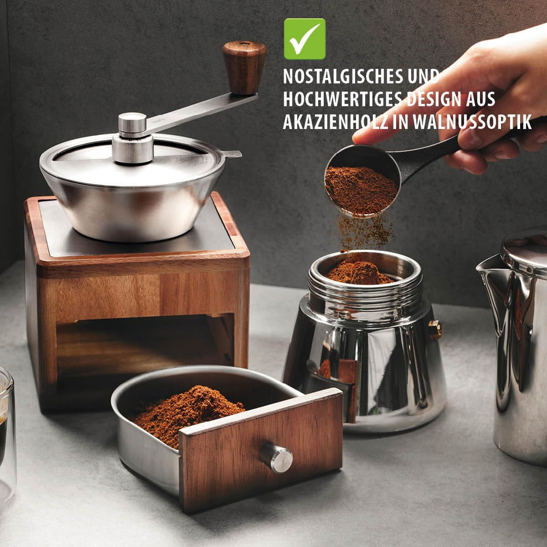 GEFU Kaffeemühle GIRO, 11-stufiges Keramikmahlwerk mit Skala, Bohnenbehälter 50 g, Schublade bis 7 T
