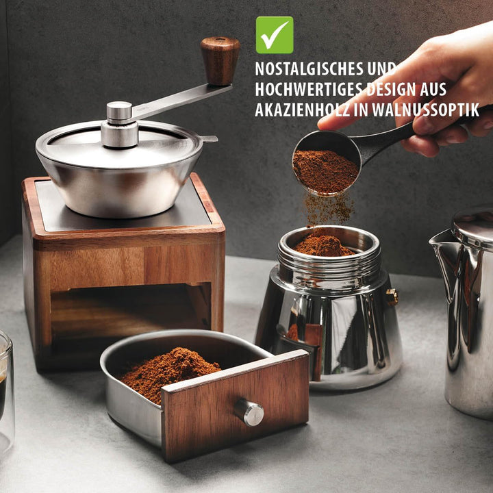 GEFU Kaffeemühle GIRO, 11-stufiges Keramikmahlwerk mit Skala, Bohnenbehälter 50 g, Schublade bis 7 T