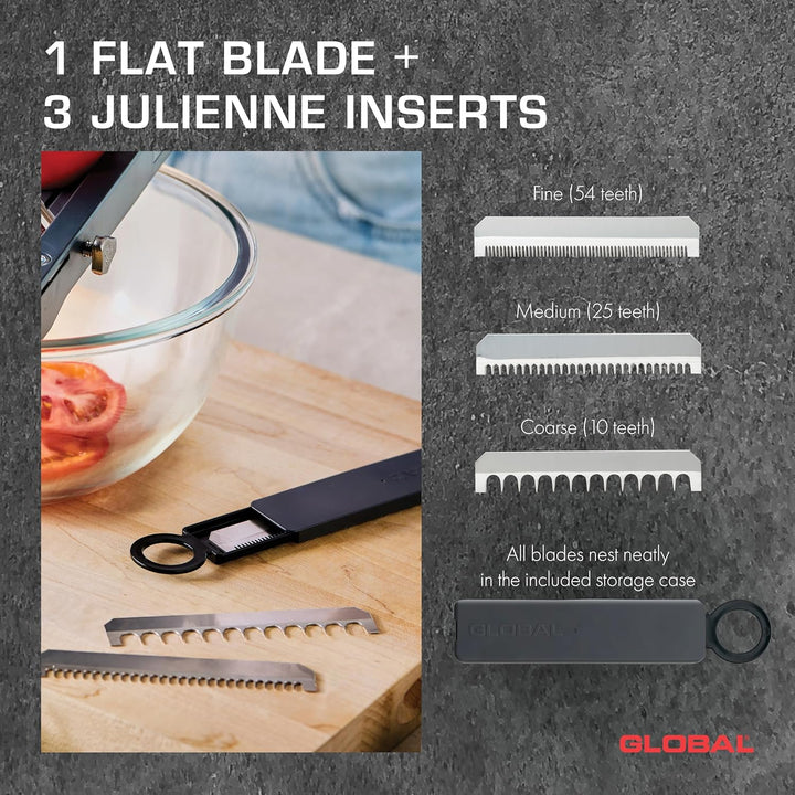 GLOBAL Mandoline GSL-64/BC – Premium Gemüsehobel 64 mm | Mit 3 Julienne-Klingen & Fingerschutz | Stu