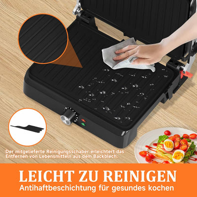 HOMELUX Kontaktgrill, Sandwichmaker, Panini Grill 2200W, Toaster Sandwichtoaster für Fettfreies Gril