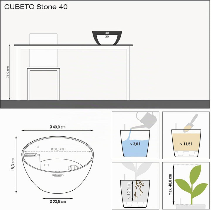 LECHUZA CUBETO Stone 40 sandbeige 13841 40x40x18.3 cm Sandbeige, 40x40x18.3 cm Sandbeige