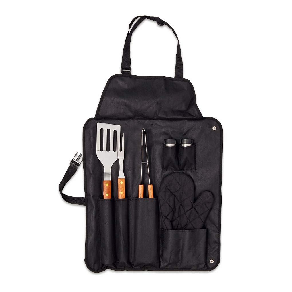 Profi Grillset mit Schürze und 7 Grillutensilien aus Edelstahl Barbecue Set mit Handschuh Pfannenwen