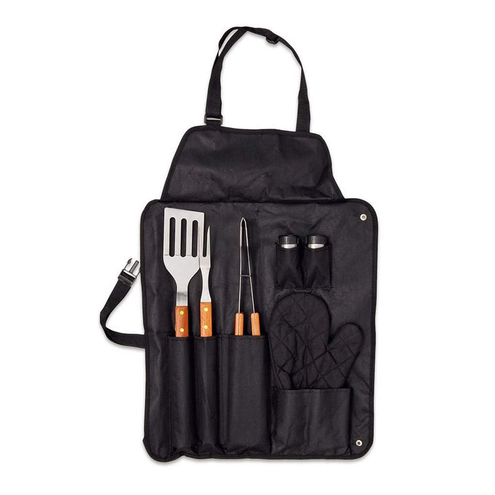 Profi Grillset mit Schürze und 7 Grillutensilien aus Edelstahl Barbecue Set mit Handschuh Pfannenwen