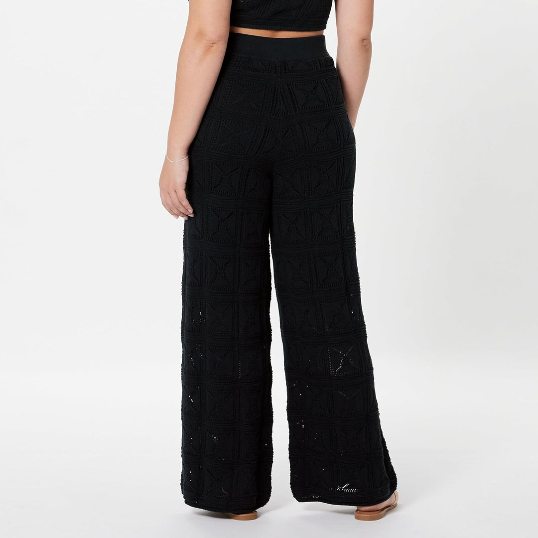 The Drop Damen Hose Diza Pull On Flare Leg Crochet Pant L Schwarz, L Schwarz