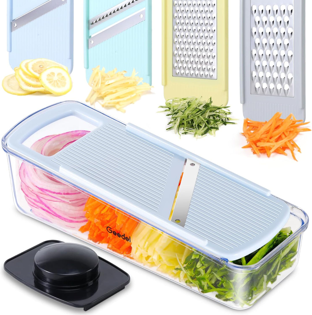 Geedel 4 in 1 Multifunktion Mandoline Gemüsehobel, Zwiebelschneider Gemüseschneider Manuell Käsereib