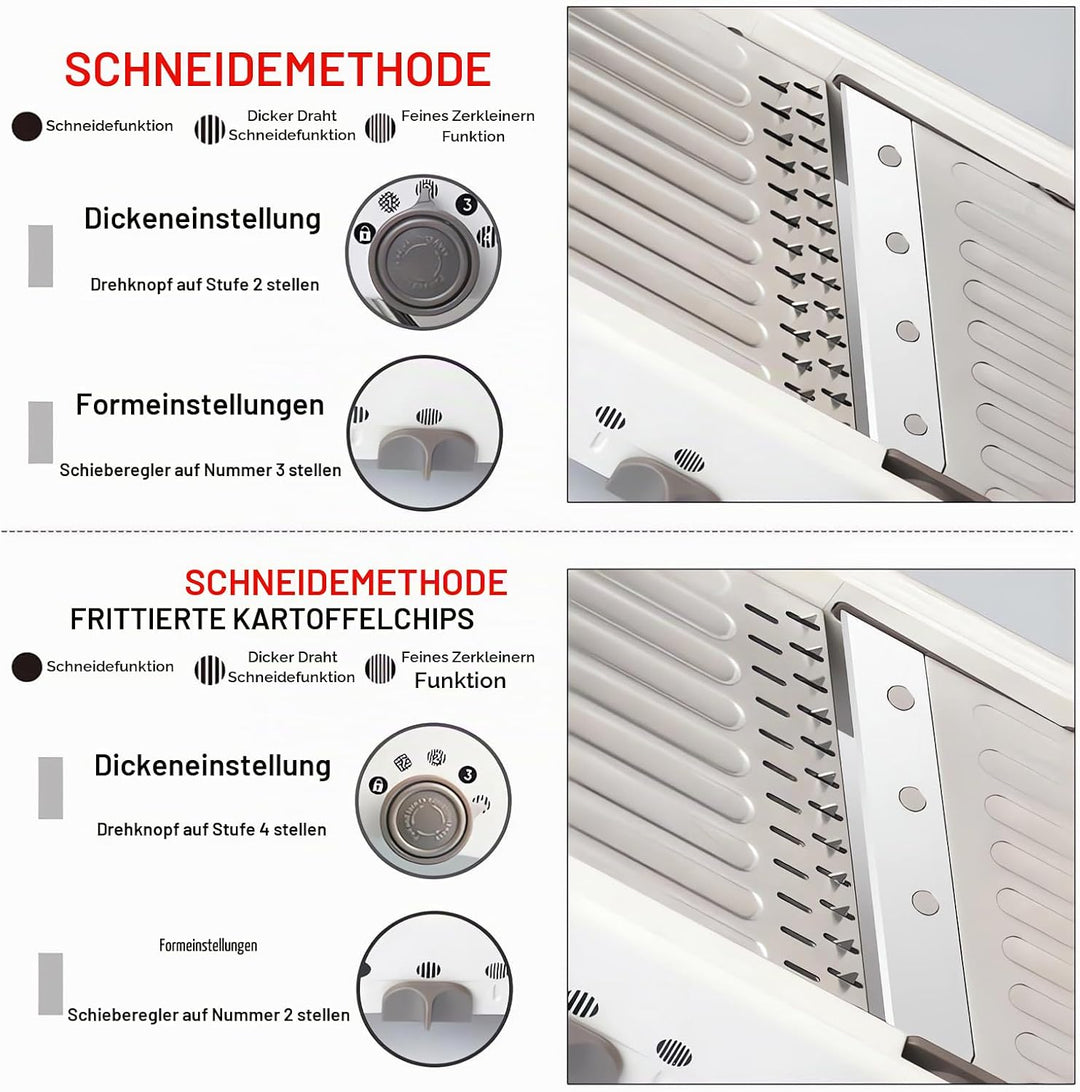 All-in-One-Gemüseschneider Verstellbar, Multifunktionaler Gemüsehobel Verstellbar mit Eingebauter Kl
