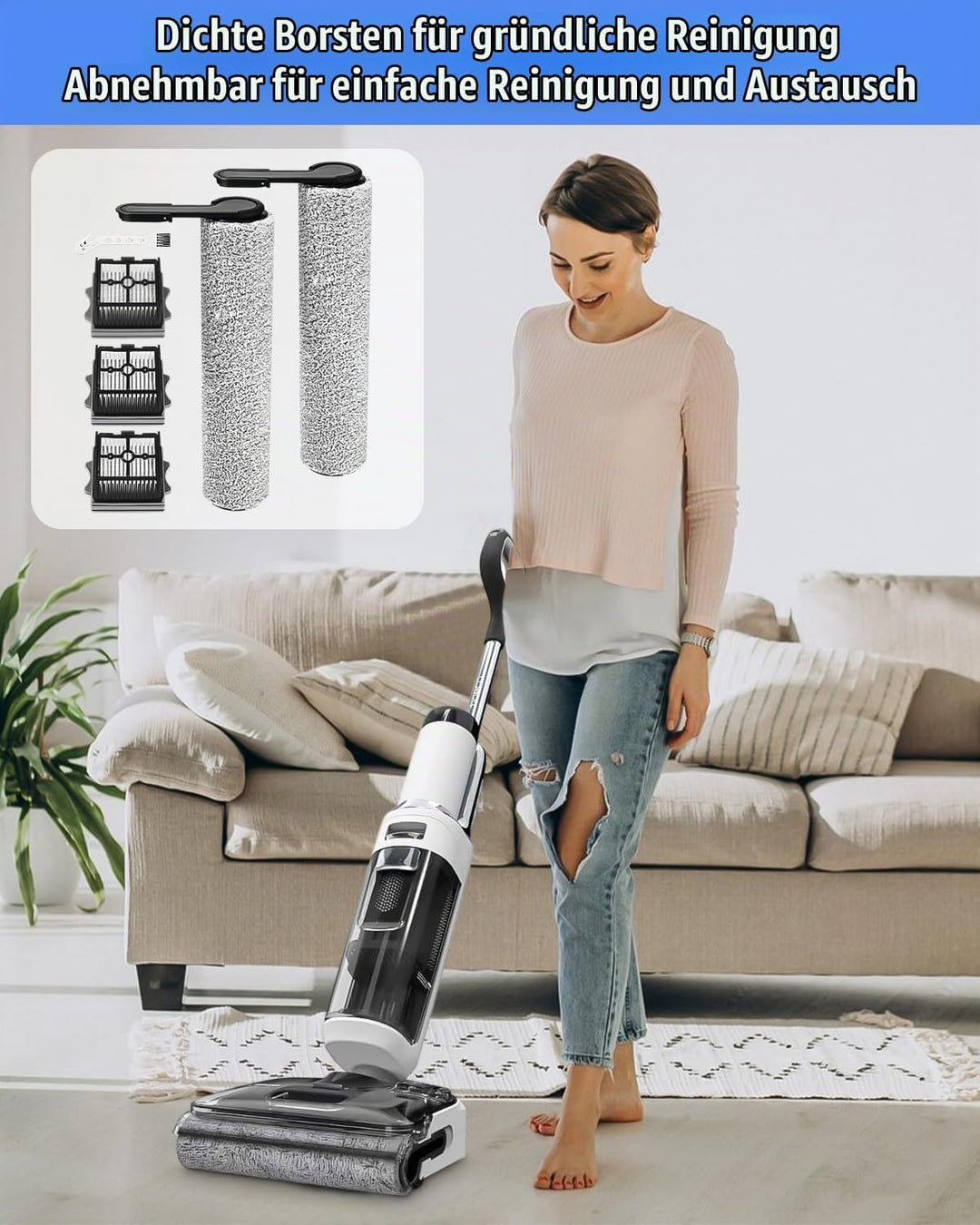 6 Zubehörset für Tineco Floor One Stretch S6/S7 Stretch Ultra/Switch S6/i6 Stretch Ersatzbürsten und