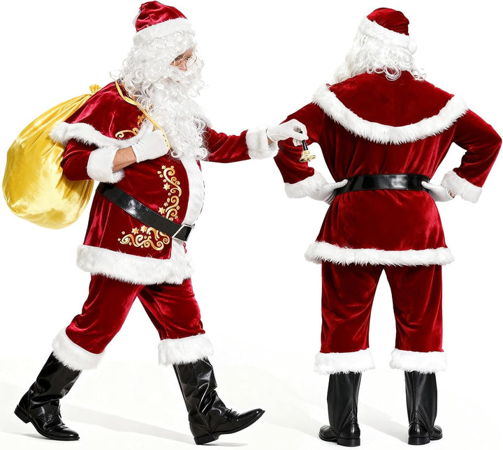 Ulikey Weihnachtsmann Kostüm Herren, Weihnachtsmann Outfit Erwachsene Nikolaus Kostüm Herren Set mit