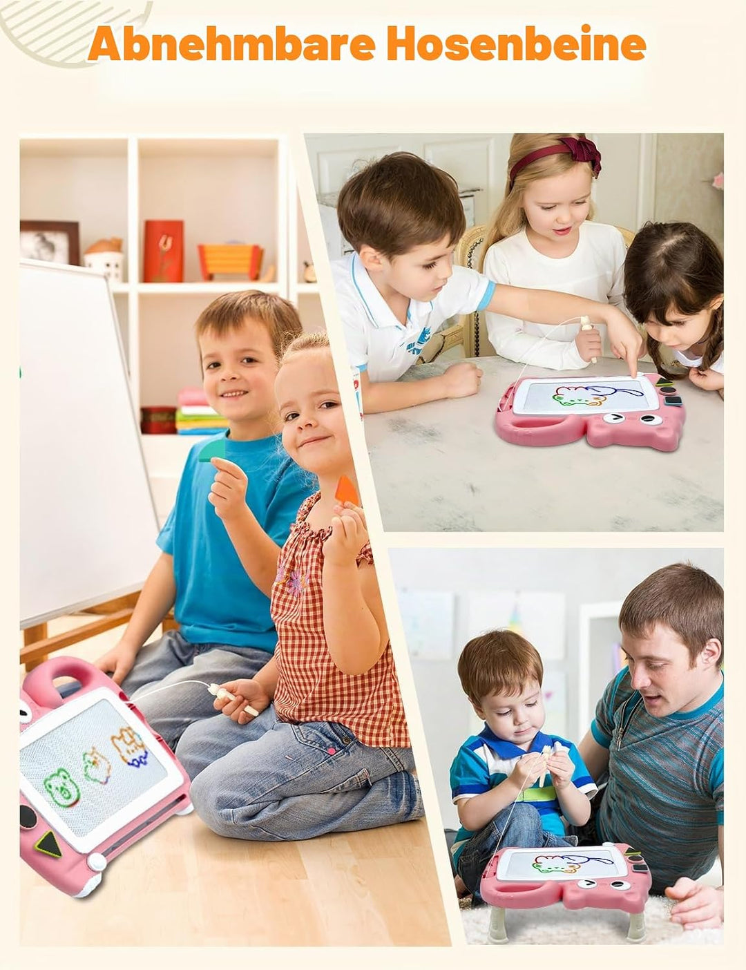 Magnetmaltafel Kinder, Zaubermaltafel Tragbar mit 4 Farbzonen, Zaubertafel ohne Staub für Kinder 1-6
