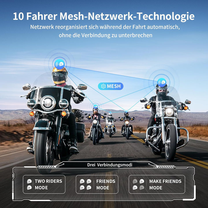 Fodsports FX7 Mesh Motorrad Headset V3.0,APP-kompatibel, Helm Kommunikationssystem mit Audio-Multita