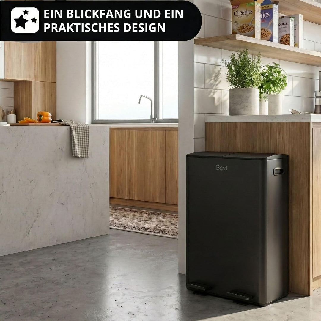 Bayt Abfalleimer - Abfalleimer 60 Liter (2x30) - Mülleimer 60 Liter - Treteimer - Mülleimer Abfalltr