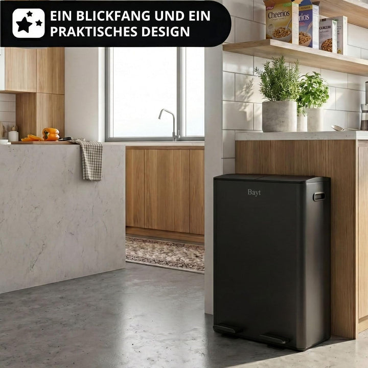 Bayt Abfalleimer - Abfalleimer 60 Liter (2x30) - Mülleimer 60 Liter - Treteimer - Mülleimer Abfalltr