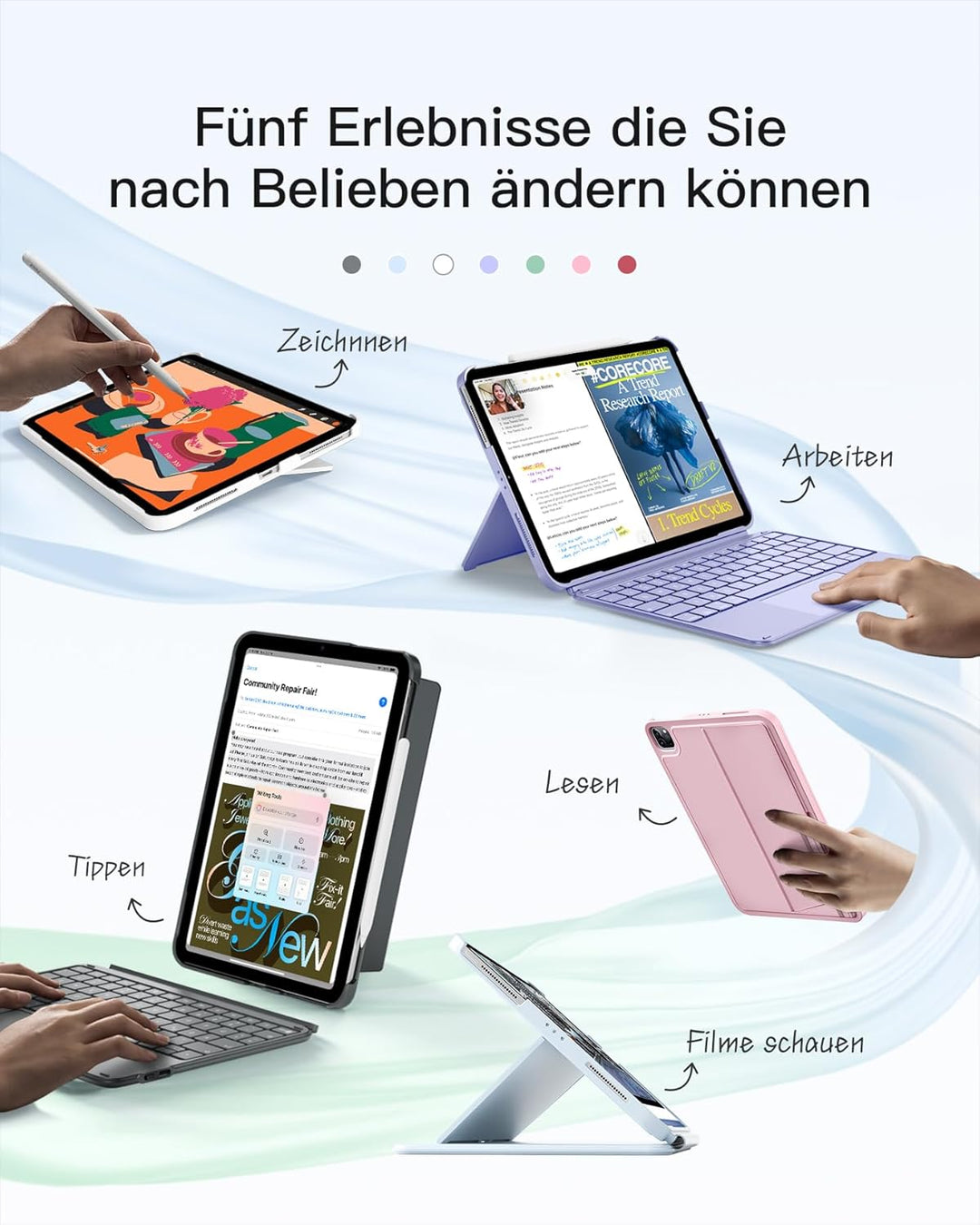 Inateck Hülle mit Tastatur, Ultraleichte Tastatur für iPad 10 Generation, iPad Air 6 11 Zoll 2024, i