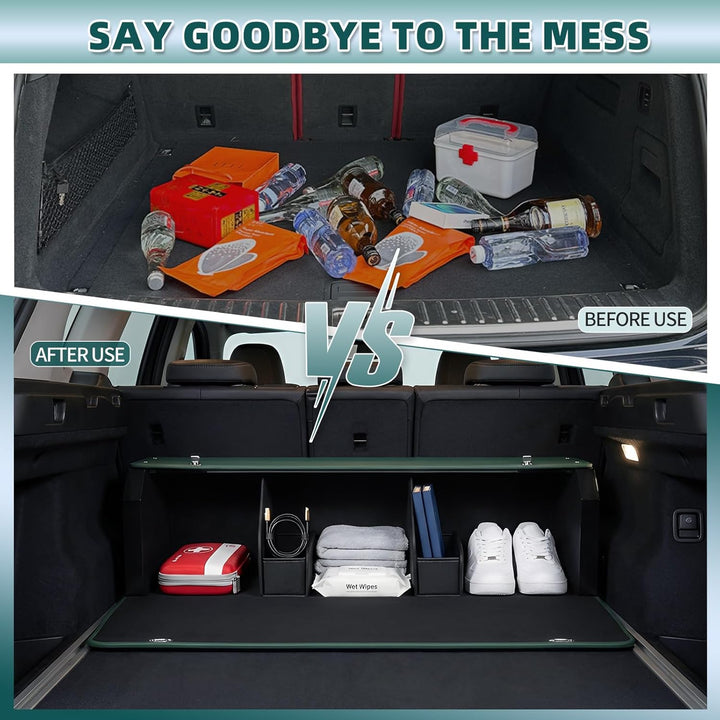 Grosser XXL Auto Kofferraum Organizer mit Deckel – Premium NAPPA Leder, Vordertür & Tragbarer Push-P