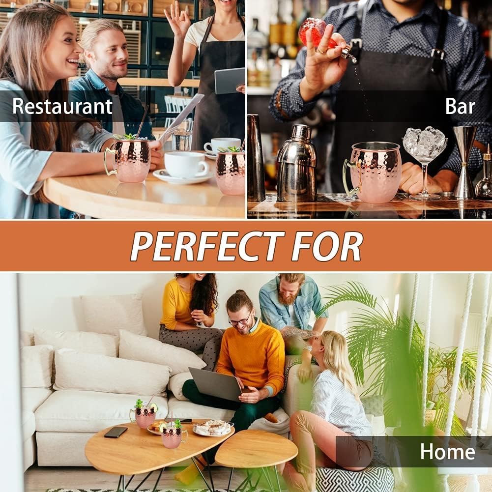 izdeel Moscow Mule Becher 550ml Kupferbecher mit 4 Strohhalme, Cocktail Kupfer Gin Gläser aus Lebens