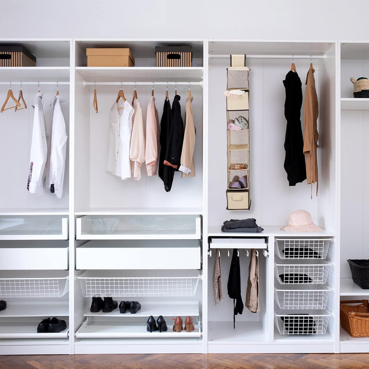 Relaxdays Hängeregal Kleiderschrank, 7 Fächer, Stoff, H x B x T: 106 x 16,5 x 31 cm, 2 Schübe, Kleid