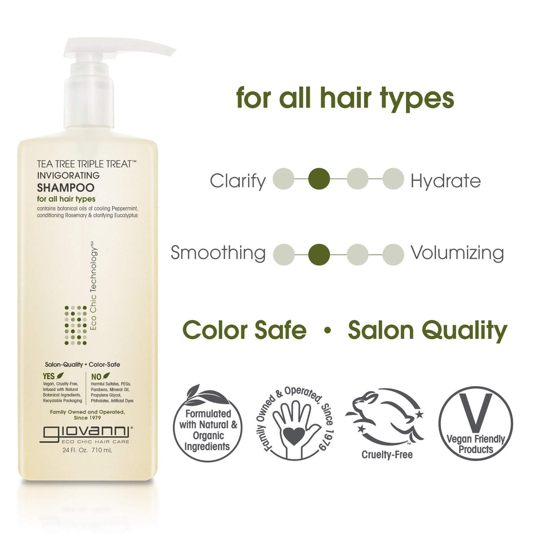 Giovanni Cosmetics Tea Tree Triple Treat Invigorating Shampoo, 24 Oz