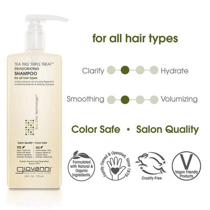 Giovanni Cosmetics Tea Tree Triple Treat Invigorating Shampoo, 24 Oz