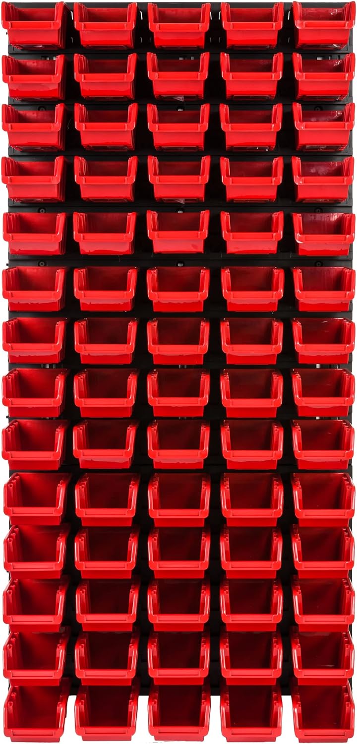 Lagersystem Werkstattregal | 57 x 116 cm | 70 stck. Box | Wandregal mit Stapelboxen - Wandplatten Ex