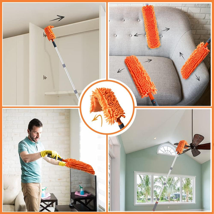 AIRLIWELL Fensterwischer-Reiniger und Staubwedel, Fensterteleskopstiel, Mikrofaser, Gummi, Orange