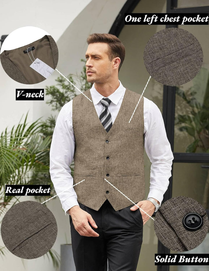 COOFANDY Herren Weste Casual Anzug Weste V-Ausschnitt Formale Business Party Hochzeit Trachtenweste