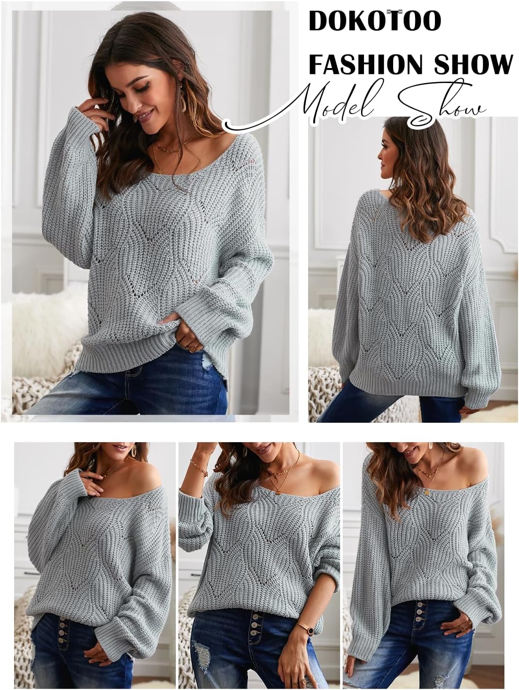 Dokotoo Damen Strickpullover Elegant Rundhals Pullover Herbst Winter Einfarbiger Pulli Oberteil Swea